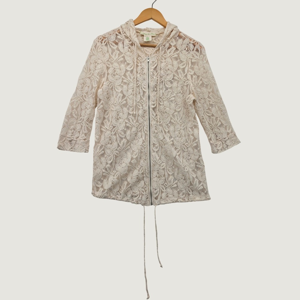 Staring at Stars Urban Outfitters Floral Lace Zip Up Hoodie Cream Boho Large L
